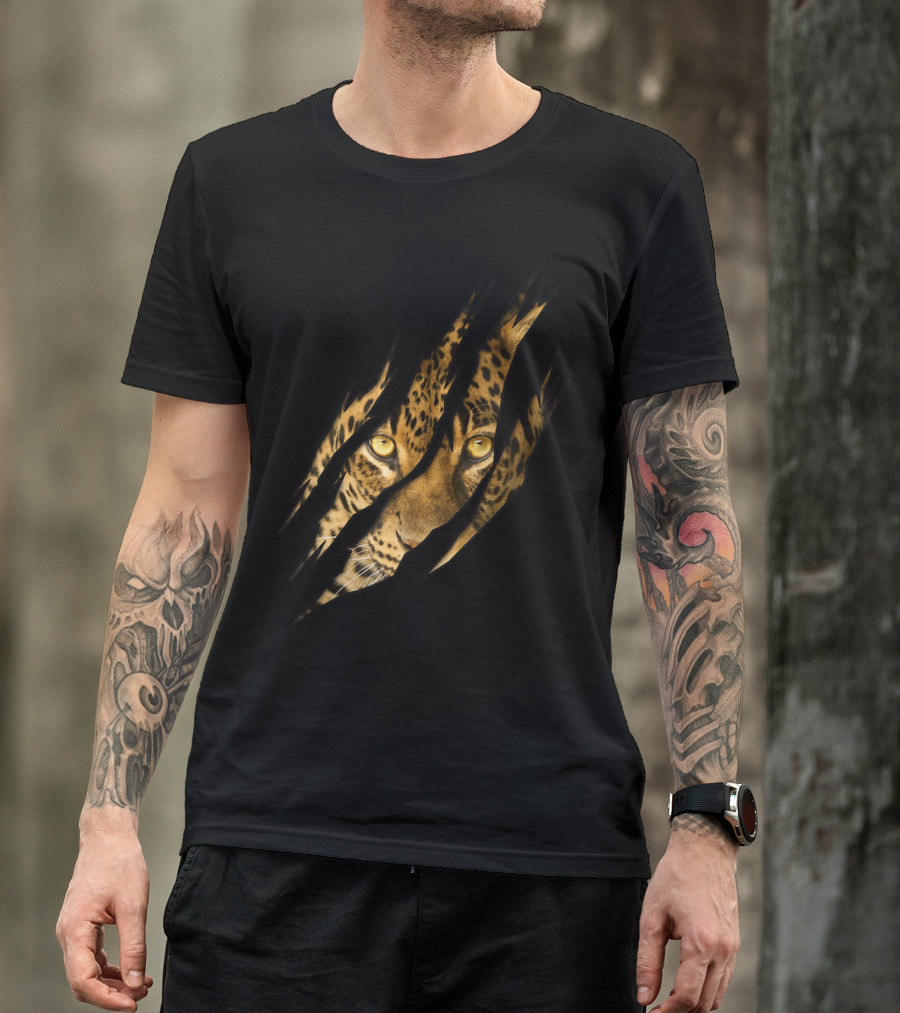 Leopard Cheetah Tiger Leopard Face Lion Cat Scratch Eyes T-Shirt