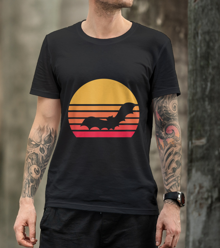 Vintage Sunset Halloween Bat Vampire T-Shirt