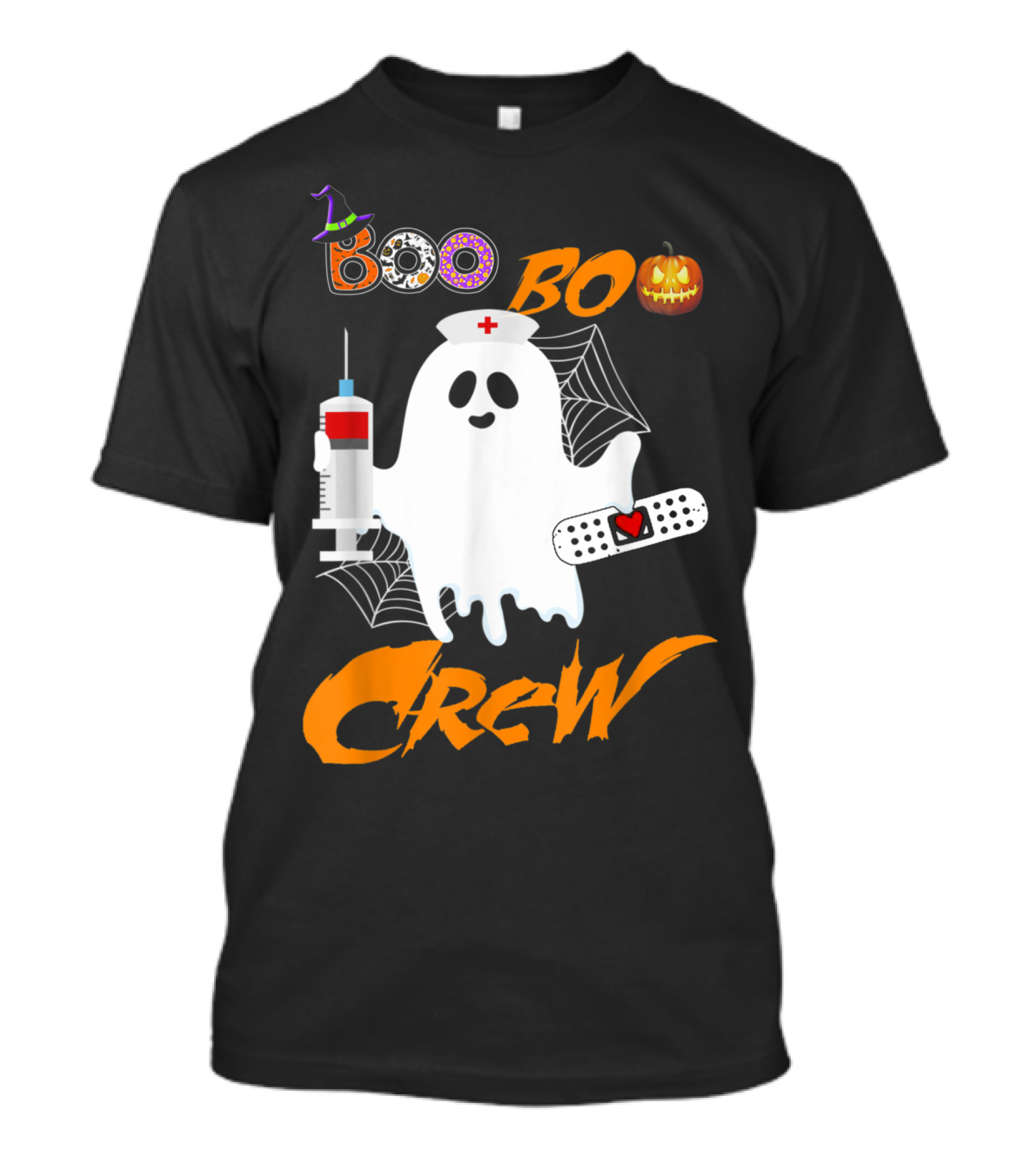 Boo Boo Crew Nurse Ghost Funny Halloween Costume With Syringe And Spider Webs T-Shirt