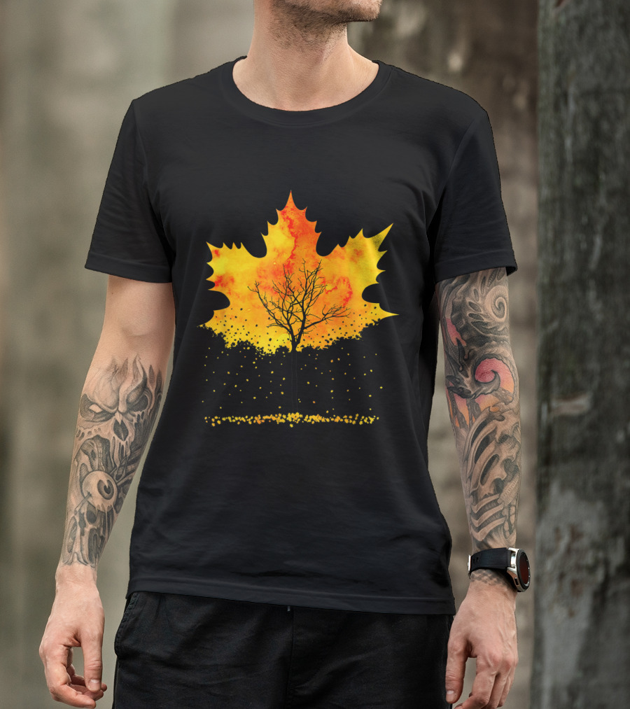 Maple Tree Autumn Leaves Fall Forest Scene T-Shirt