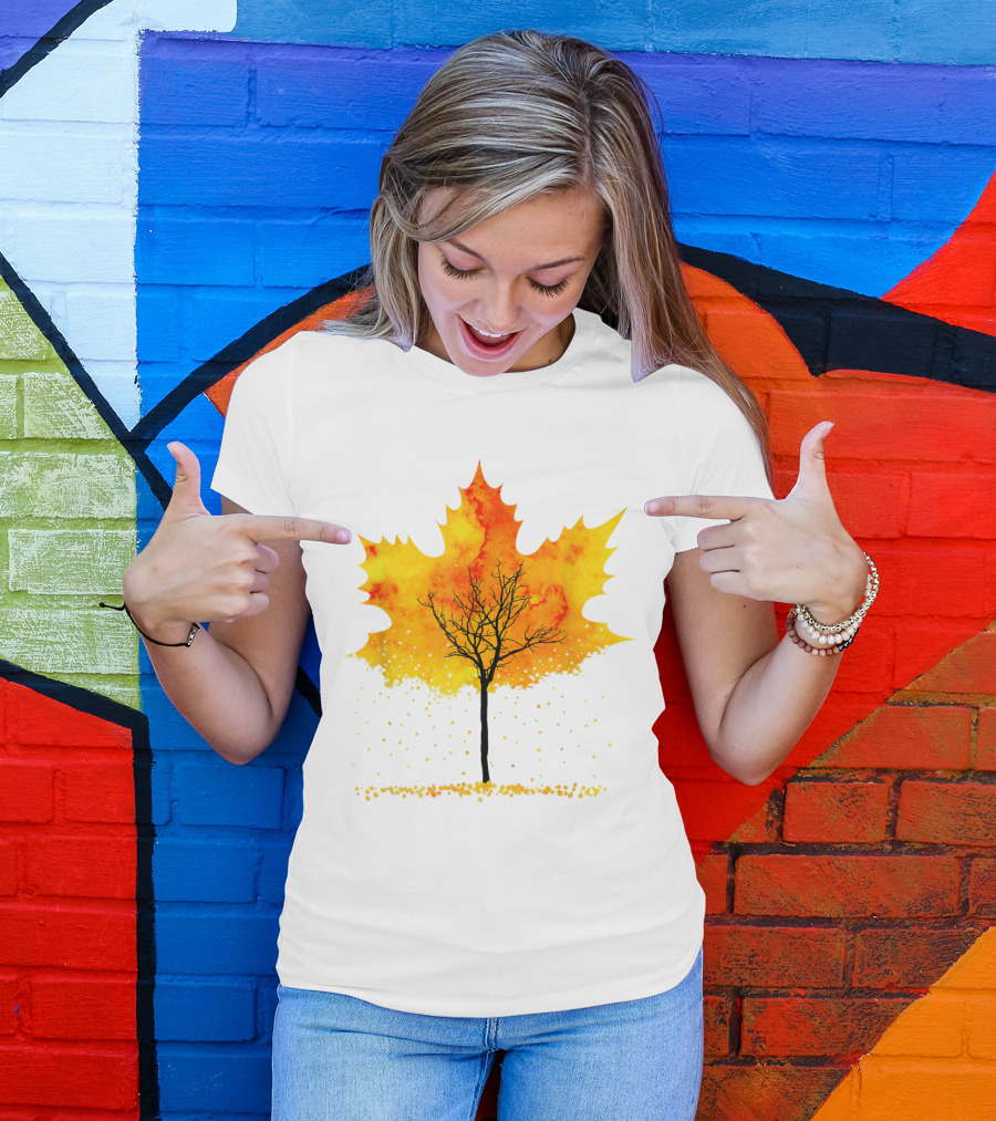 Maple Tree Autumn Leaves Fall Forest Scene T-Shirt