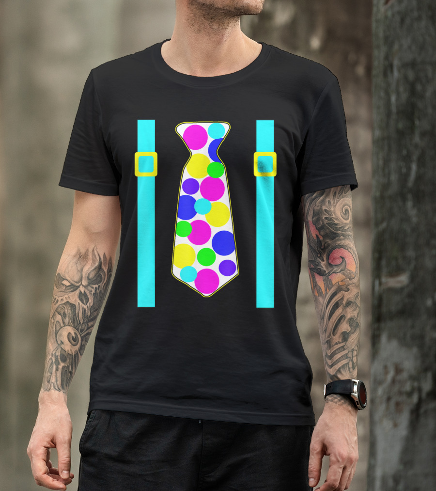 Party Polka Dot Jumbo Tie Suspender Graphics With Colorful Circles T-Shirt