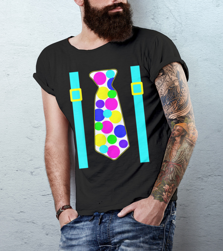 Party Polka Dot Jumbo Tie Suspender Graphics With Colorful Circles T-Shirt