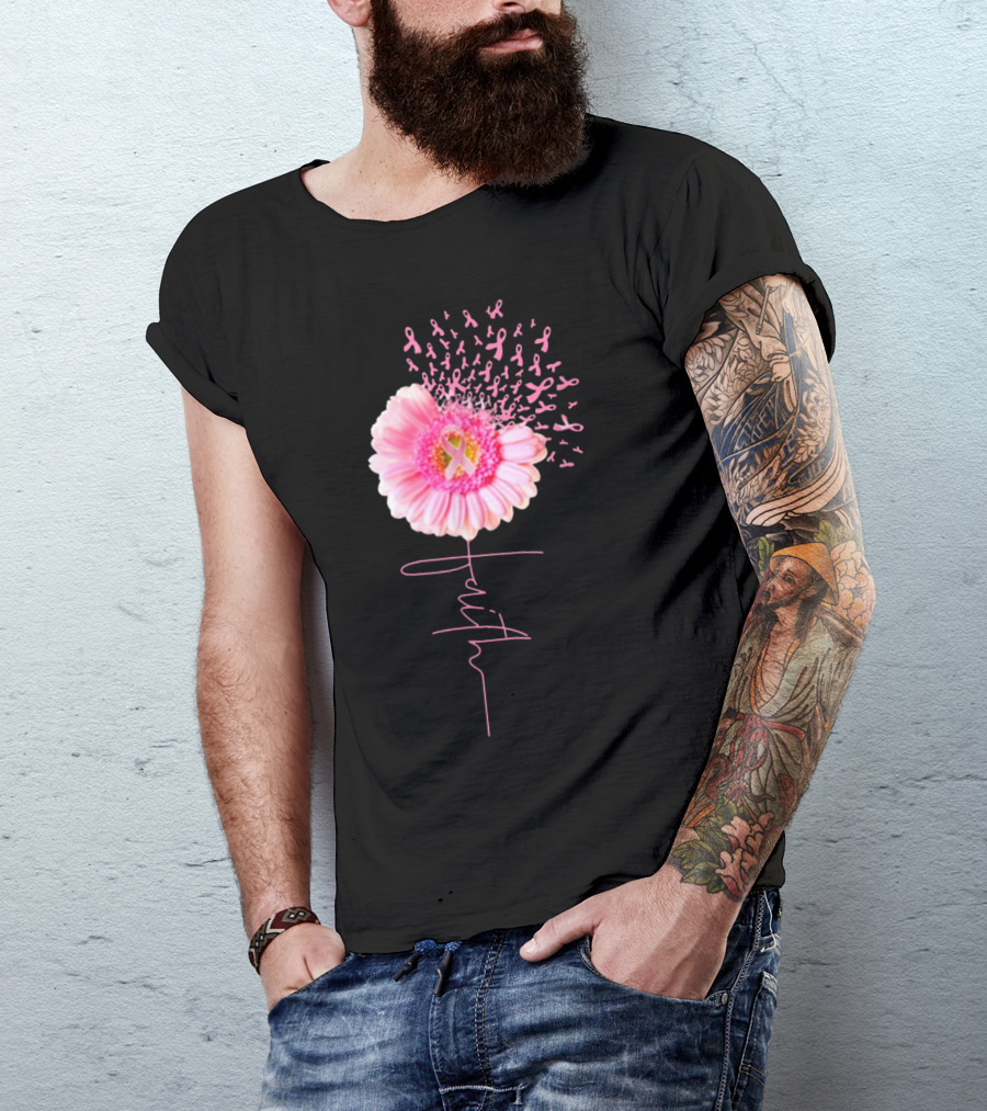 Faith Pink Ribbon Daisy Breast Cancer Awareness T-Shirt