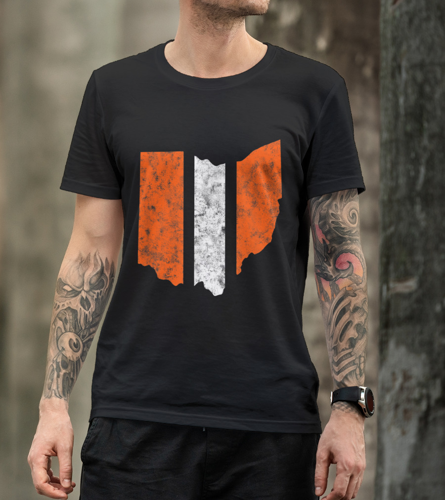 Ohio Cleveland Football Stripe Fan Map T-Shirt