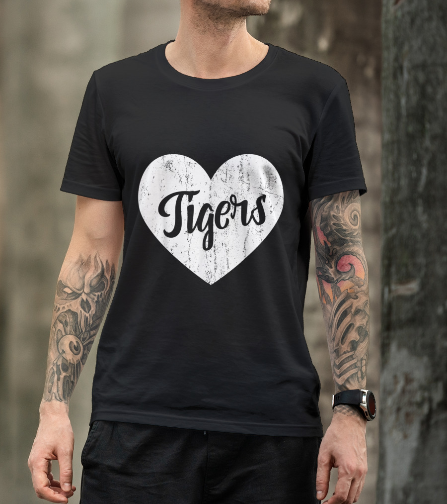 Tigers School Team Spirit Cute Heart Mascot Fan T-Shirt