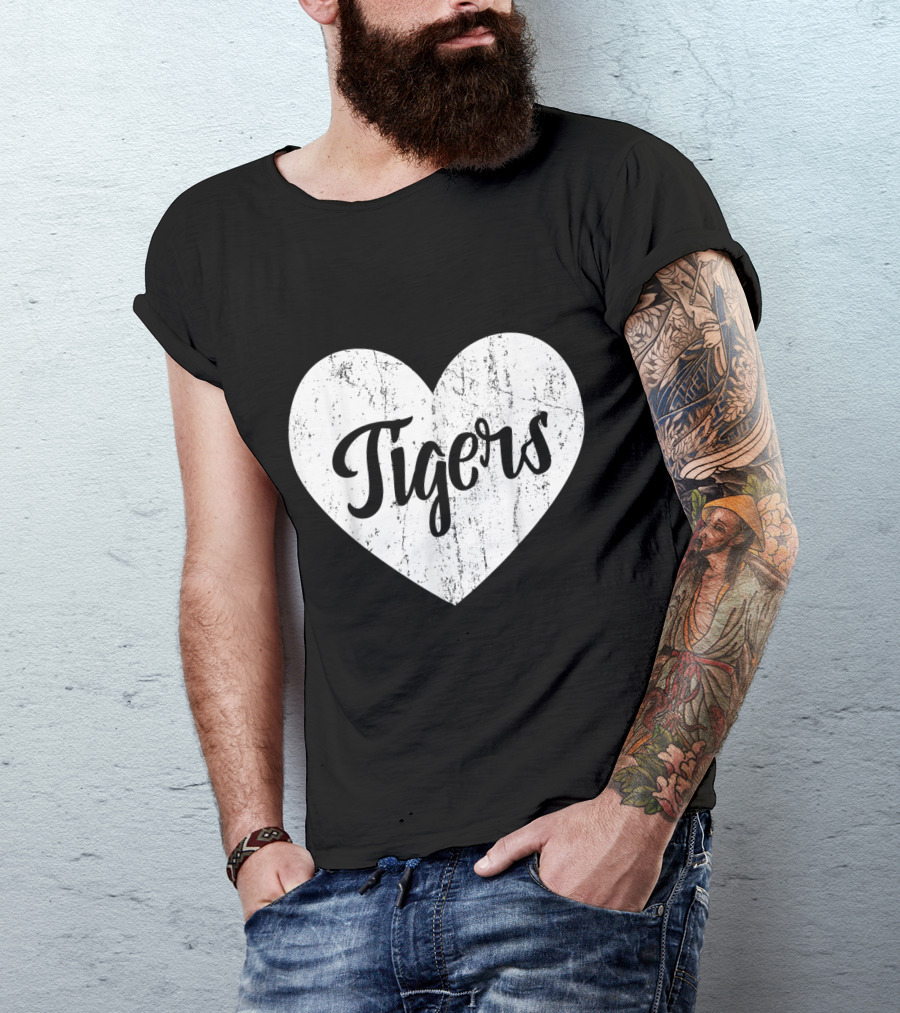 Tigers School Team Spirit Cute Heart Mascot Fan T-Shirt