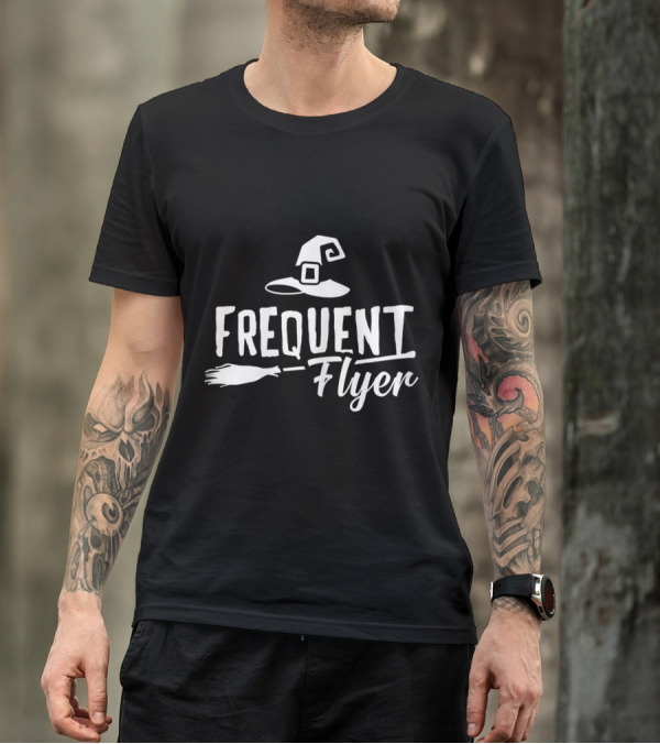 Frequent Flyer Witch Hat Broomstick Halloween Party T-Shirt