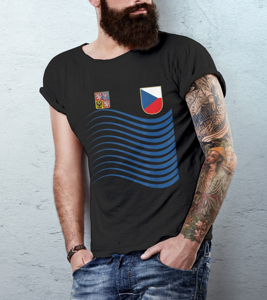 Czech Republic Soccer Jersey Czech Flag Coat Of Arms Waves Basketball T-Shirt