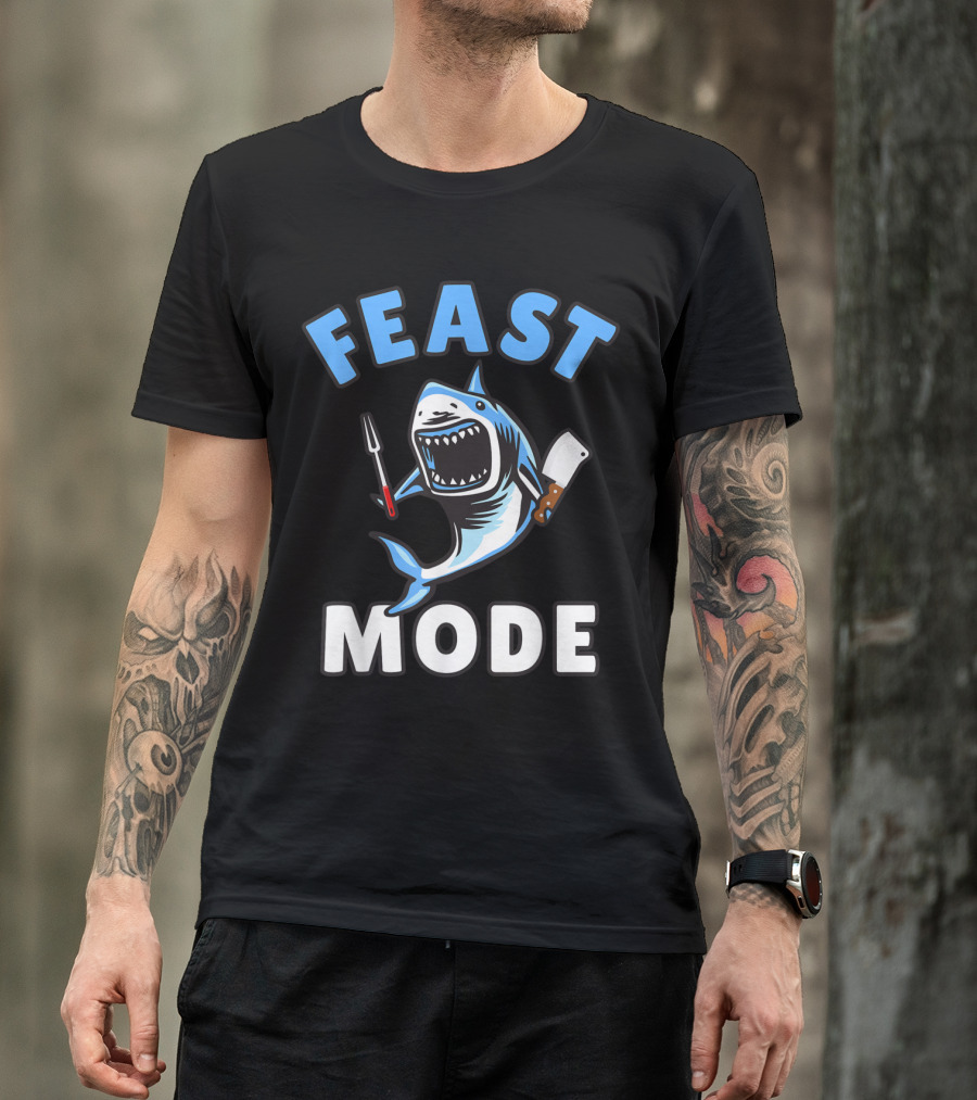 Feast Mode Great White Shark Cartoon Thanksgiving Kids T-Shirt