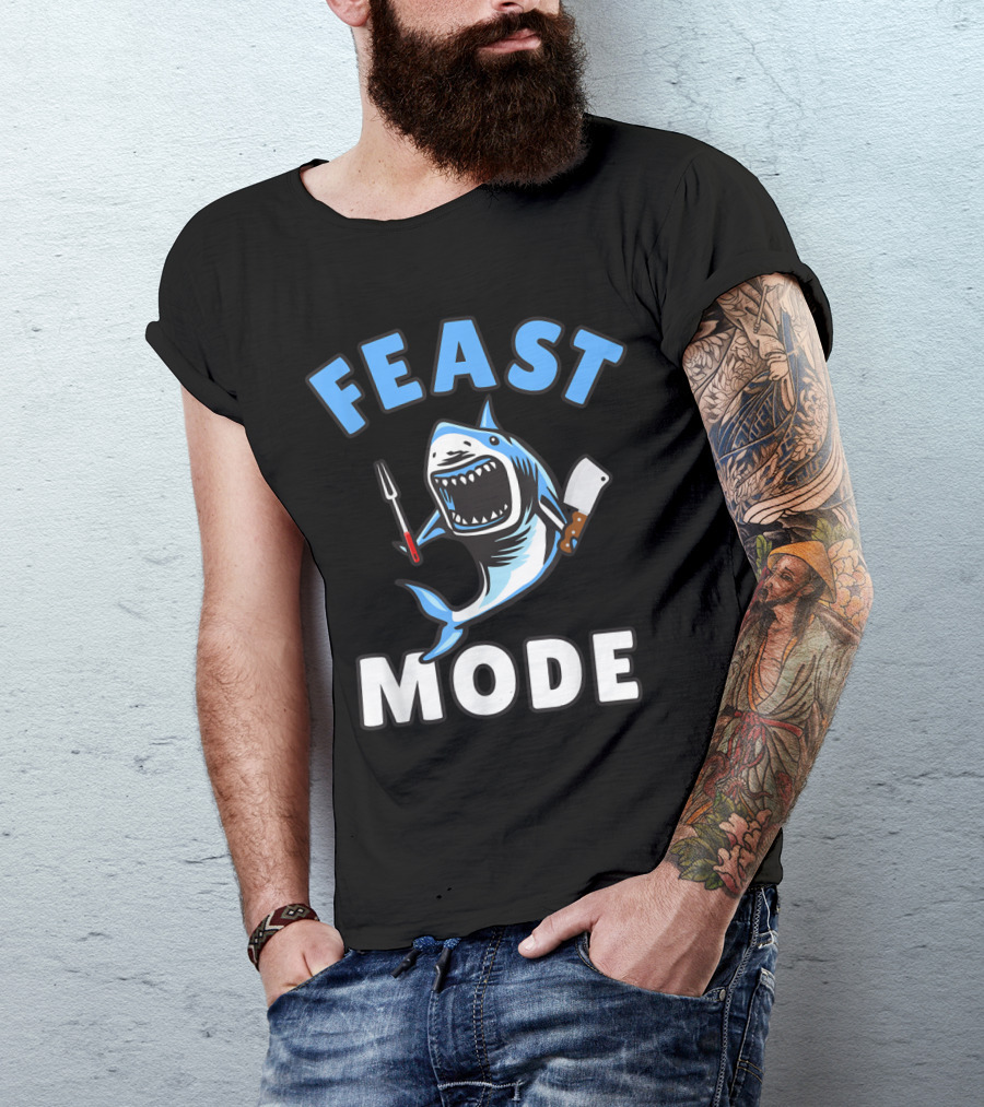 Feast Mode Great White Shark Cartoon Thanksgiving Kids T-Shirt