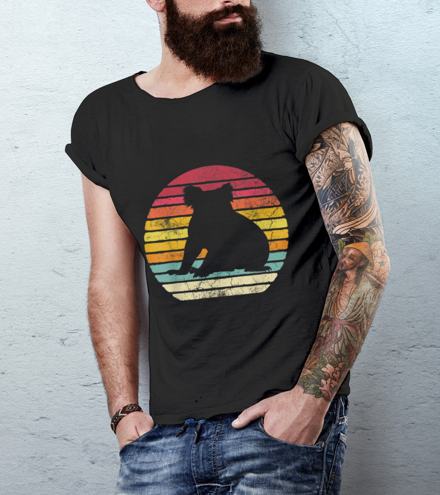 Koala Bear Retro Vintage 70's 80's Stripes Silhouette Circle T-Shirt