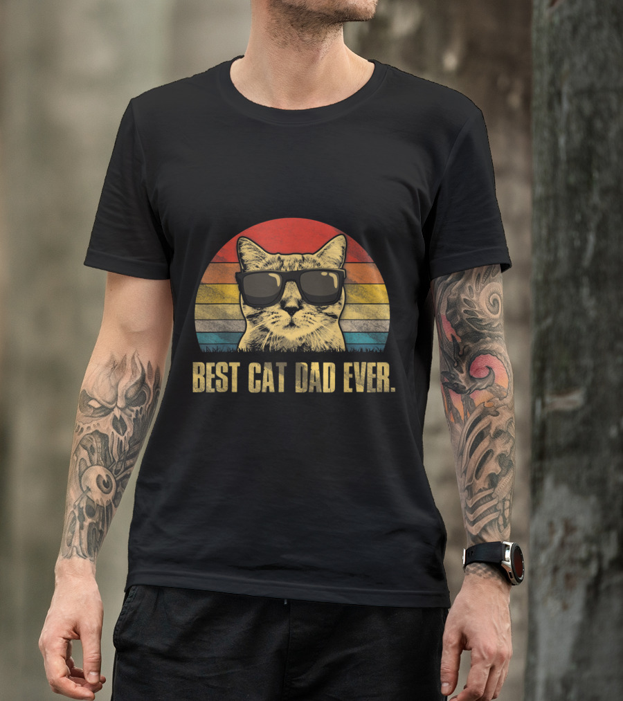 Best Cat Dad Ever Retro Cat With Sunglasses T-Shirt