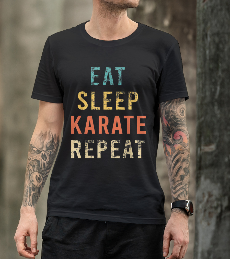 Eat Sleep Karate Repeat Retro Karate Fan Coach Trainer T-Shirt
