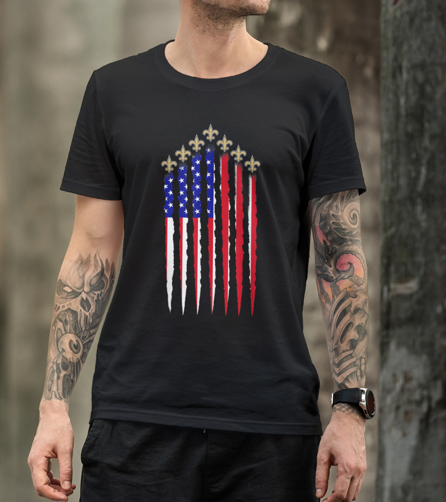 Saints Fleur-de-Lis American Flag New Orleans Football 4th Of July T-Shirt