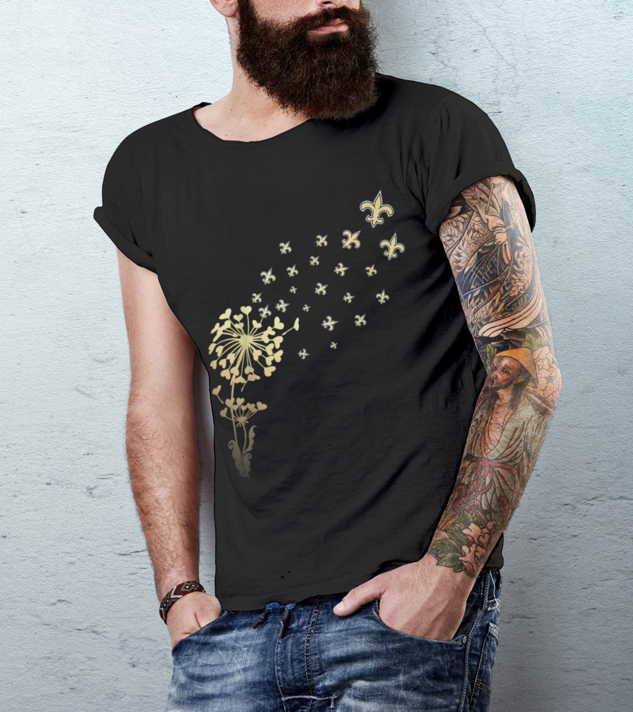 Saints Girl Saints Fan For Life Nola New Orleans Football Fleur-de-Lis Dandelion T-Shirt