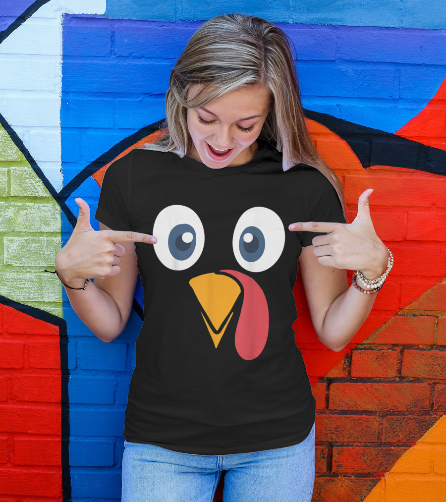 Thanksgiving Turkey Face Cartoon Eyes Beak And Snood T-Shirt