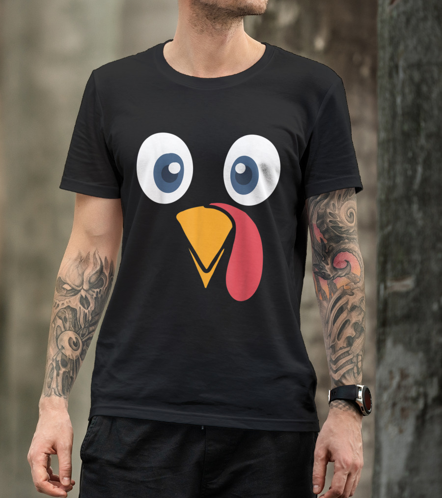 Thanksgiving Turkey Face Cartoon Eyes Beak And Snood T-Shirt