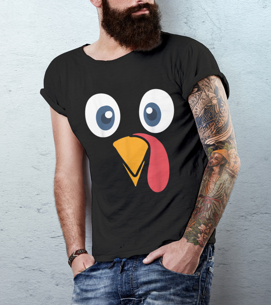 Thanksgiving Turkey Face Cartoon Eyes Beak And Snood T-Shirt
