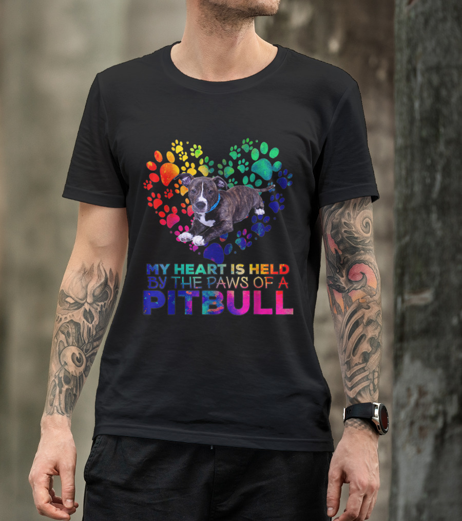 My Heart Is Held By The Rainbow Paws Of A Pitbull Dog T-Shirt