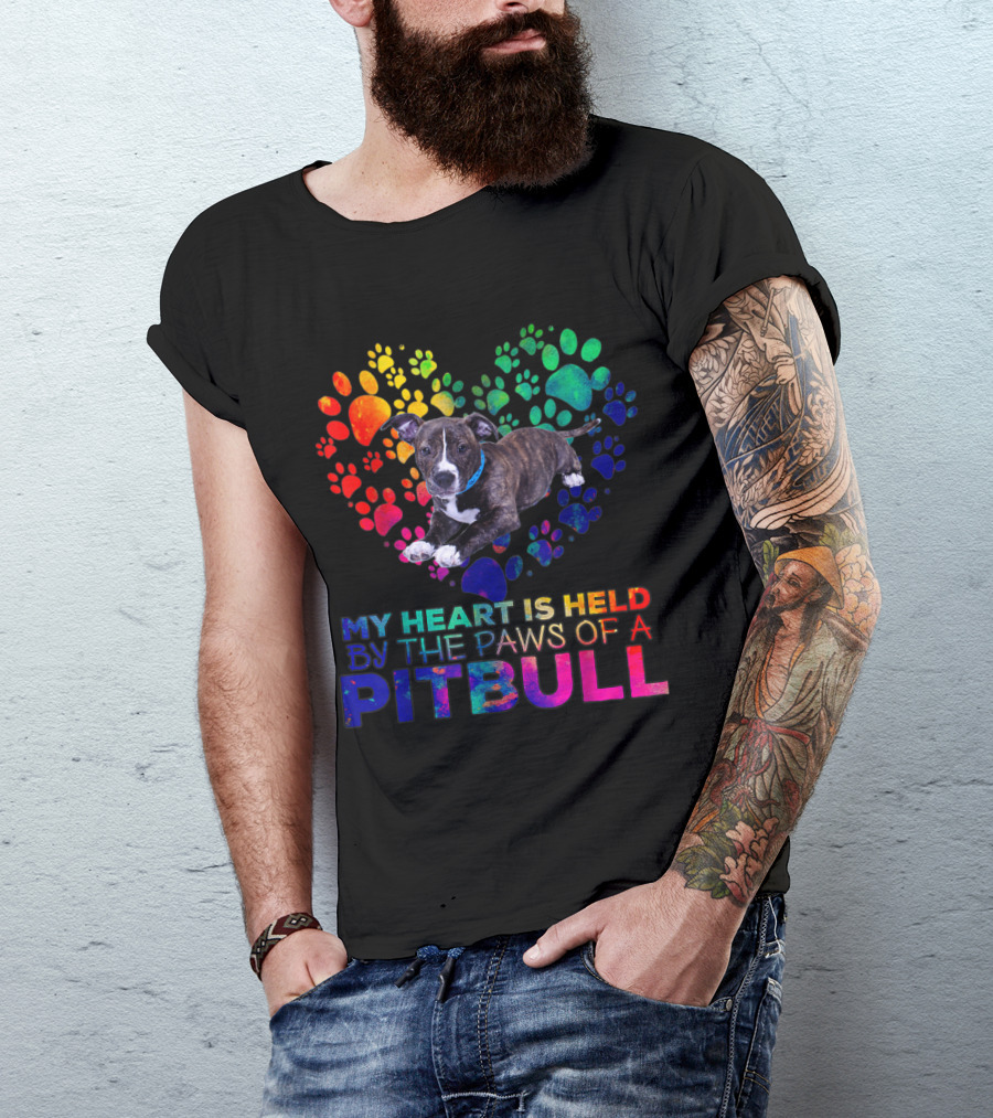 My Heart Is Held By The Rainbow Paws Of A Pitbull Dog T-Shirt