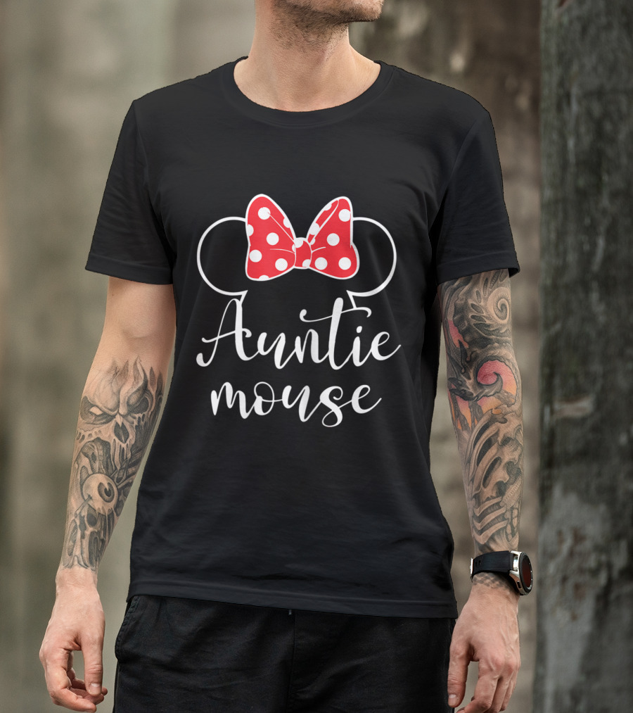 Auntie Mouse Tee Funny Aunt Birthday Party Bow Ears T-Shirt