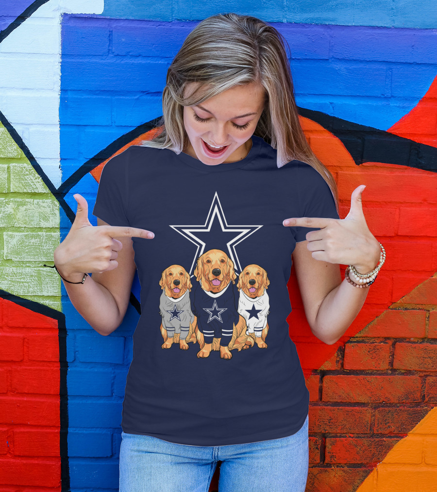 Dallas Cowboys Golden Retrievers Trio T-Shirt