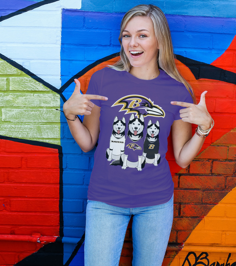 Ravens Husky Trio With Baltimore Ravens T-Shirt