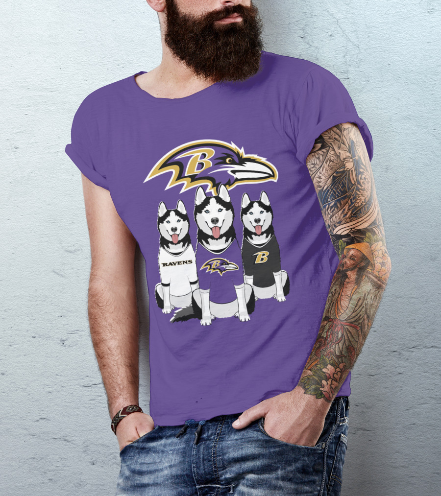 Ravens Husky Trio With Baltimore Ravens T-Shirt