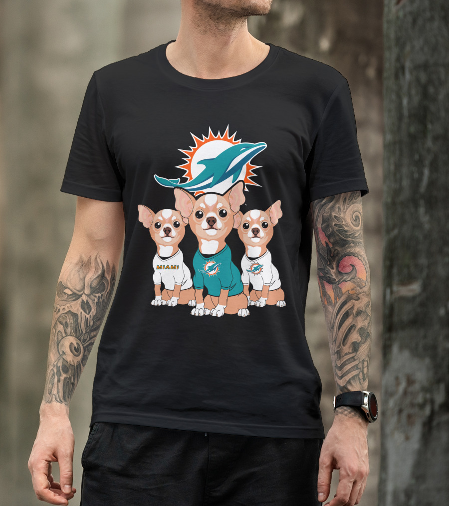 Miami Dolphins Chihuahua Trio T-Shirt