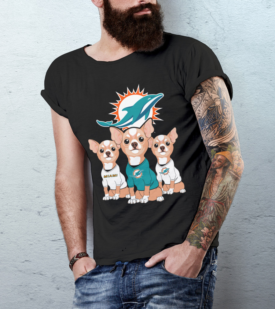 Miami Dolphins Chihuahua Trio T-Shirt