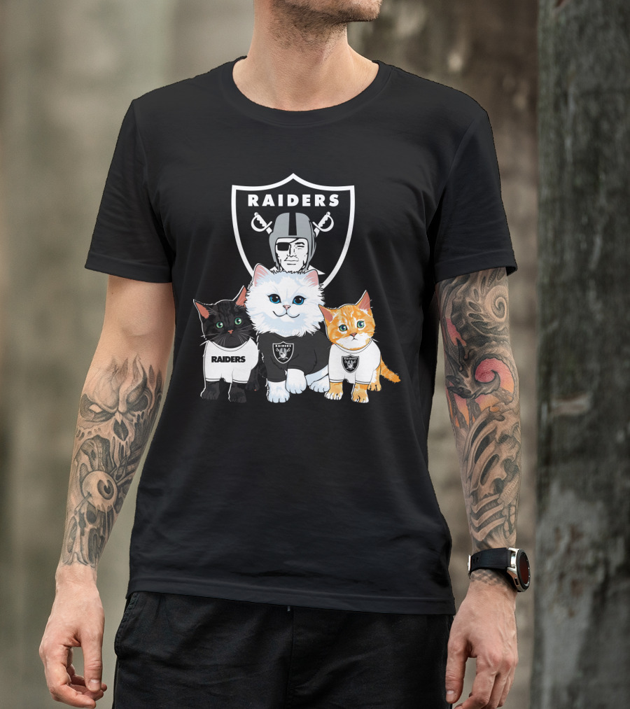 Raiders Football Team Cats With NFL Logo And Helmet Shield T-Shirt