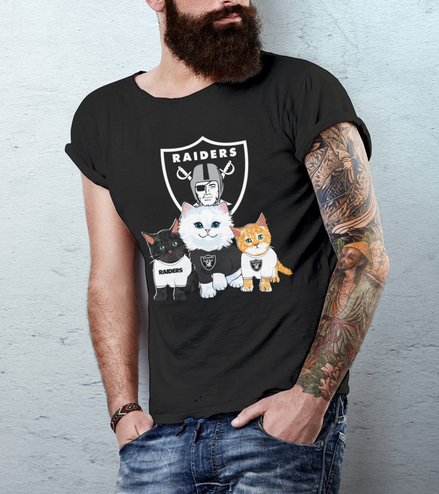 Raiders Football Team Cats With NFL Logo And Helmet Shield T-Shirt