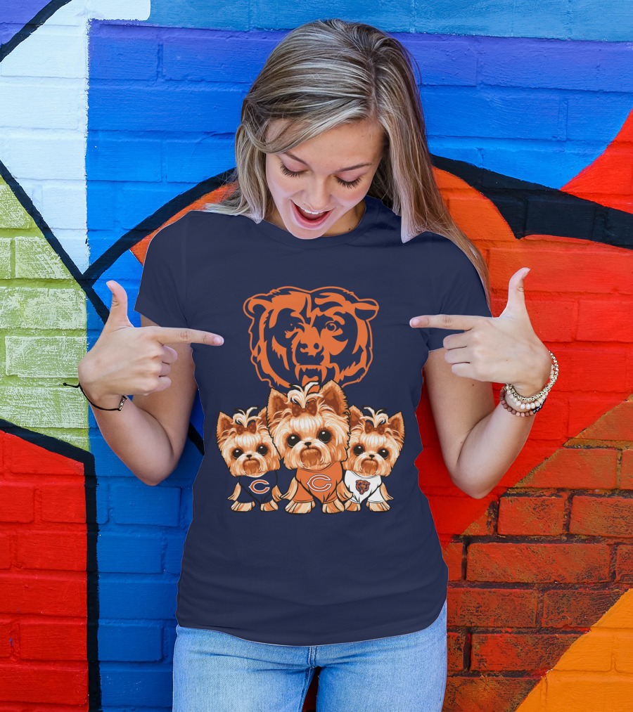 Chicago Bears Yorkshire Terrier Puppy Trio T-Shirt
