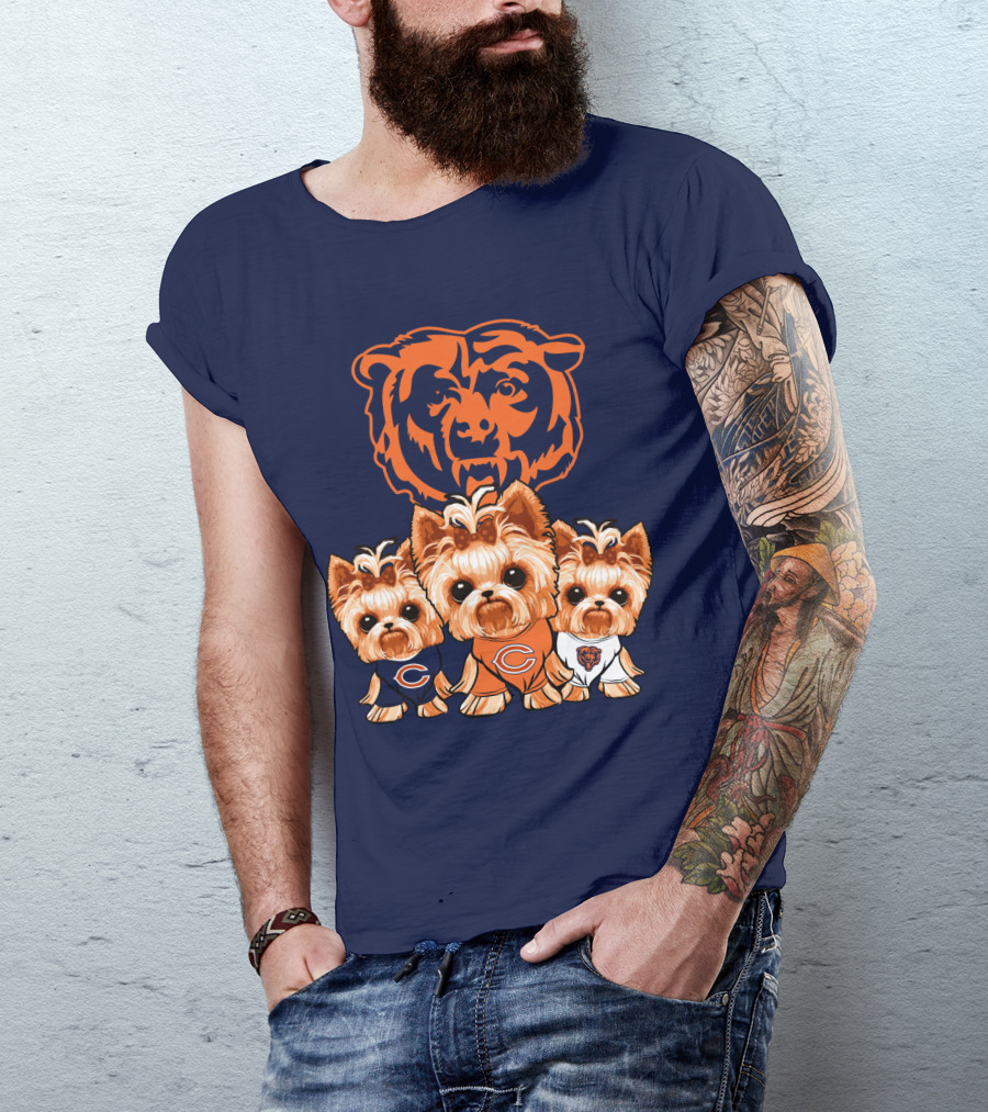 Chicago Bears Yorkshire Terrier Puppy Trio T-Shirt