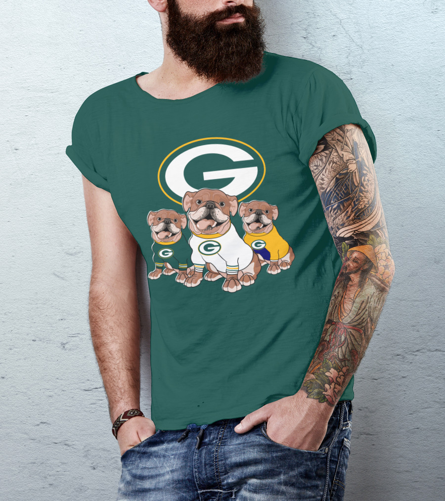 Bulldogs Wearing Green Bay Packers Jerseys T-Shirt