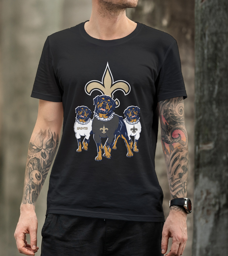 New Orleans Saints Rottweiler Trio Fleur-De-Lis T-Shirt