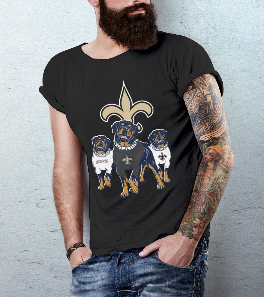 New Orleans Saints Rottweiler Trio Fleur-De-Lis T-Shirt