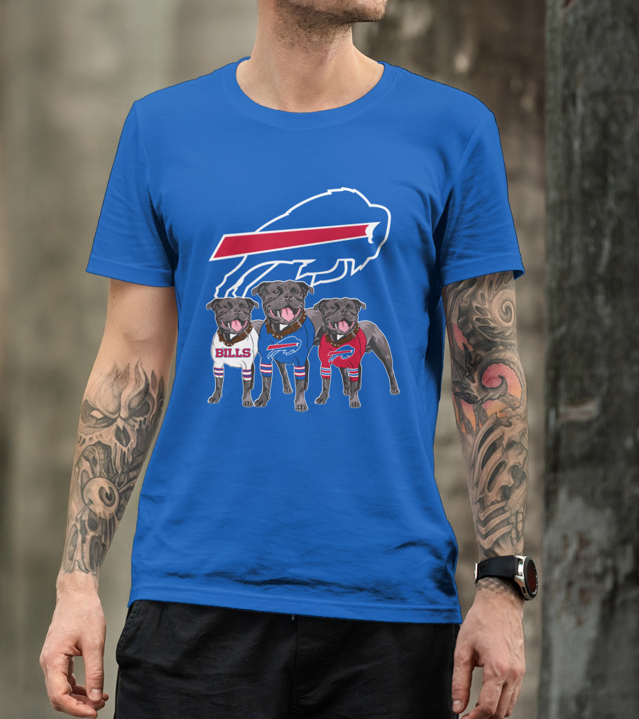 Buffalo Bills Pitbull Trio On Blue Buffalo T-Shirt
