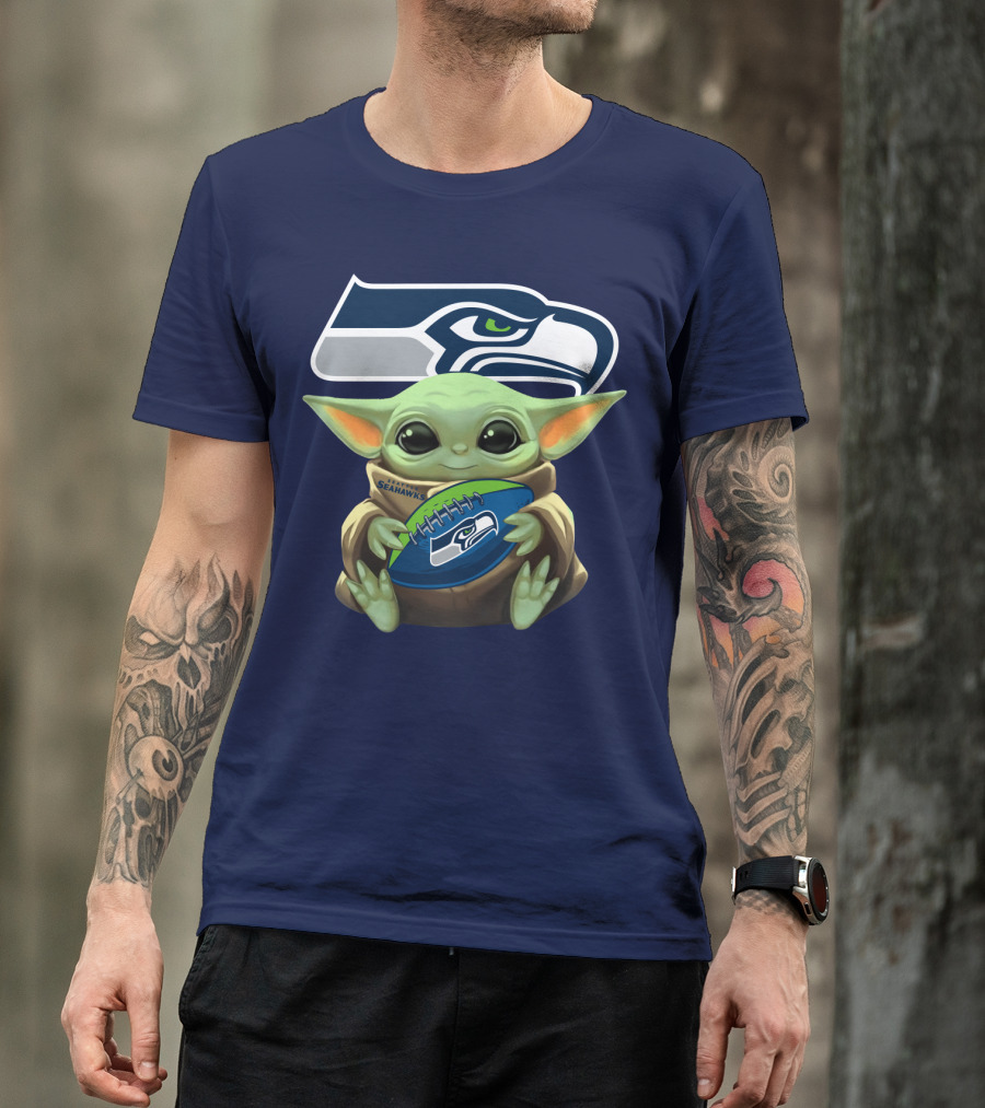 Baby Yoda Seahawks Football Fan T-Shirt