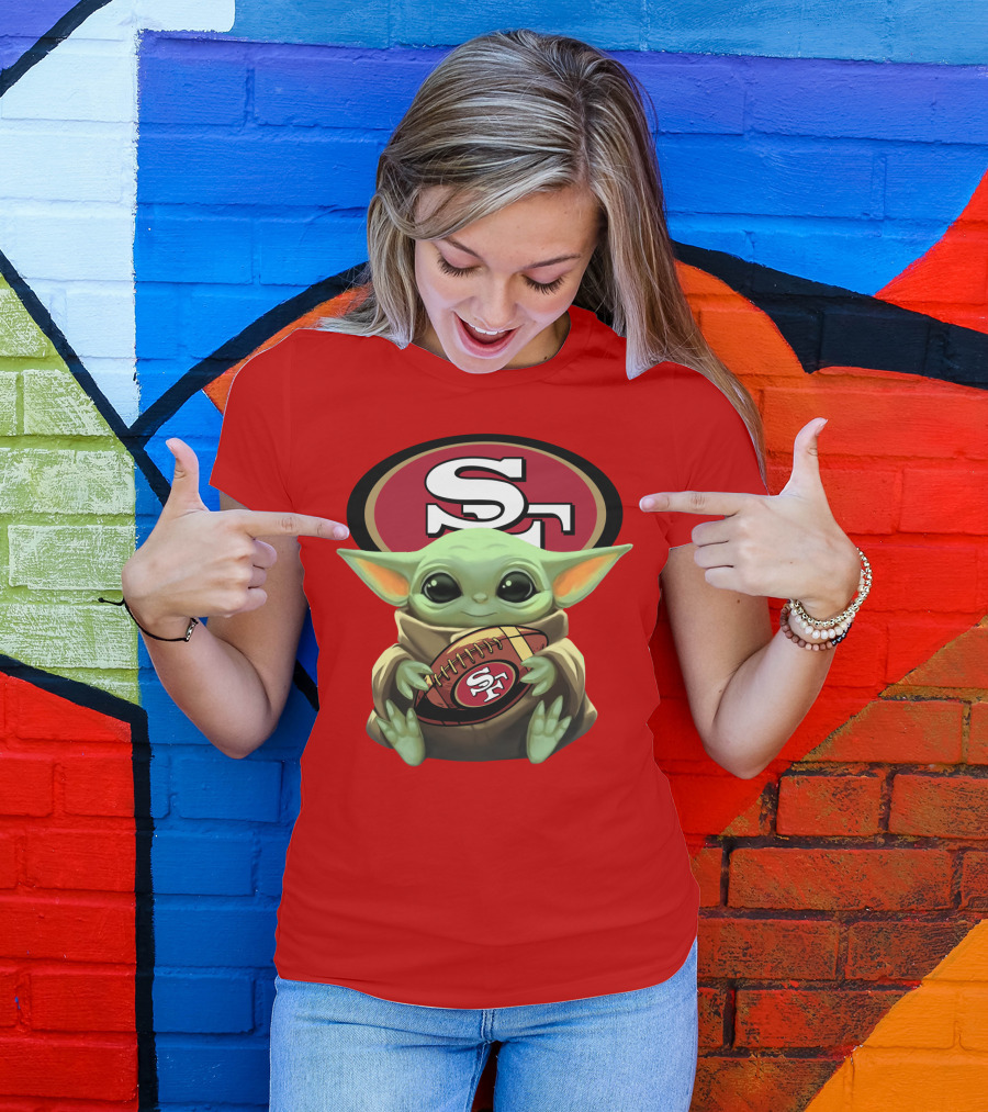 Baby Yoda Football 49ers Star Wars Crossover Fan T-Shirt