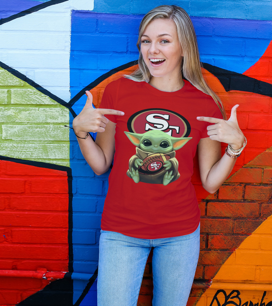 Baby Yoda Football 49ers Star Wars Crossover Fan T-Shirt