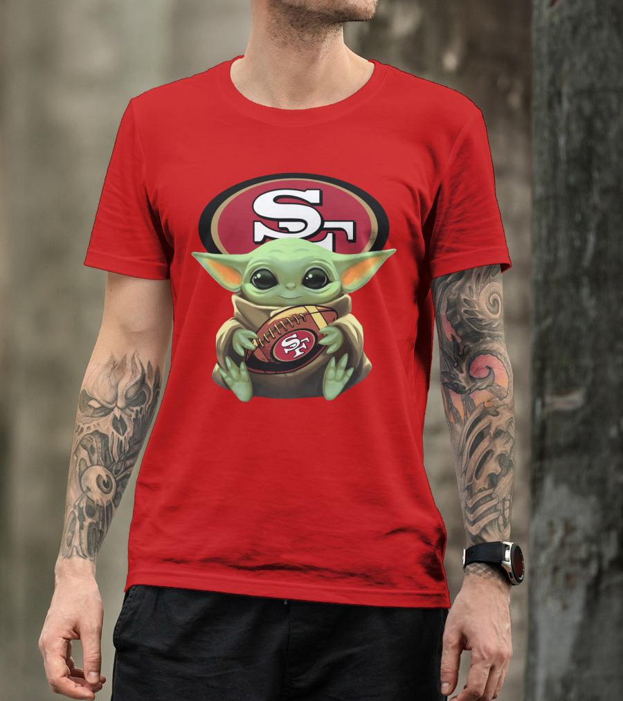 Baby Yoda Football 49ers Star Wars Crossover Fan T-Shirt