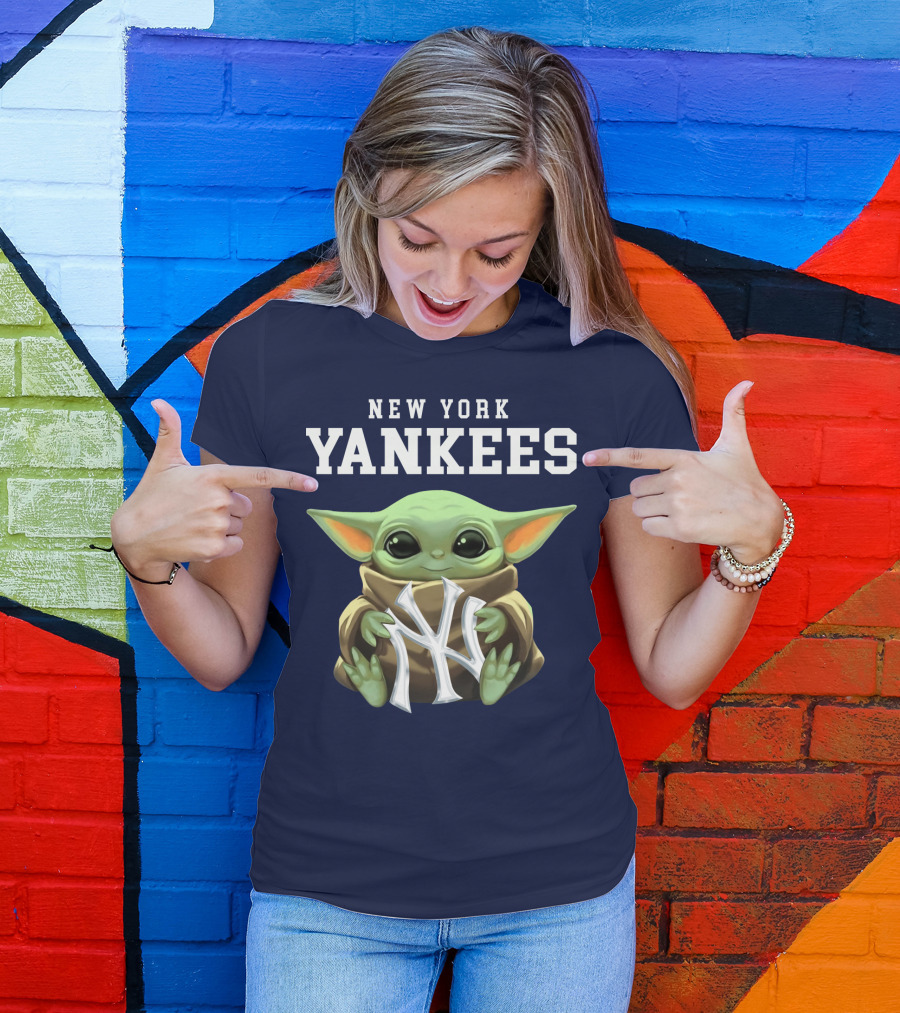 New York Yankees Baby Yoda Holding NY T-Shirt