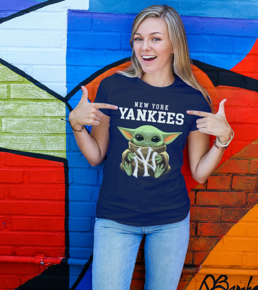 New York Yankees Baby Yoda Holding NY T-Shirt