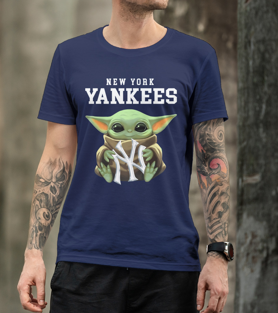New York Yankees Baby Yoda Holding NY T-Shirt