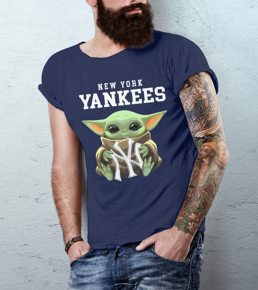 New York Yankees Baby Yoda Holding NY T-Shirt