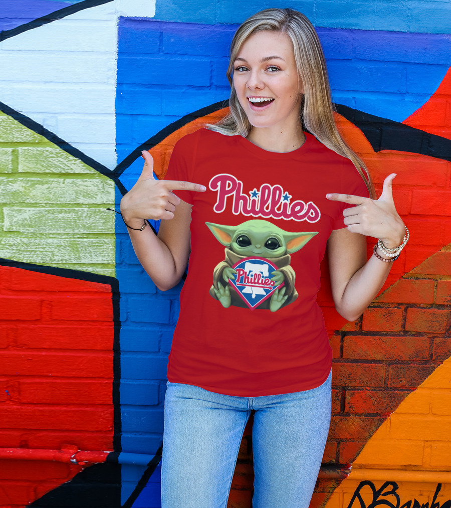 Phillies Baby Yoda Holding Phillies T-Shirt