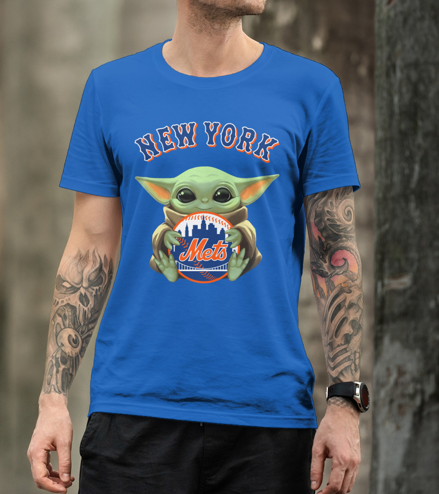 New York Mets Baby Yoda Holding Team T-Shirt