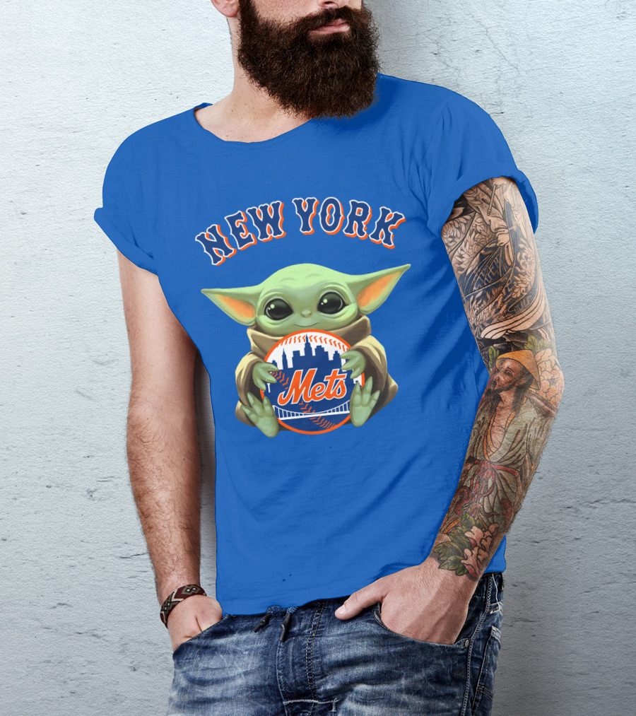New York Mets Baby Yoda Holding Team T-Shirt
